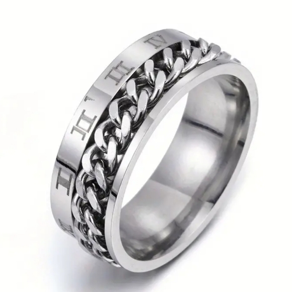 Roman numeral Black Stainless steel rotating fidget spinner ring - Picture 2 of 3